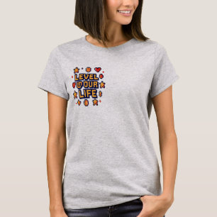 "Level Up Your Life" – Pixel Art Motivational Desi T-Shirt