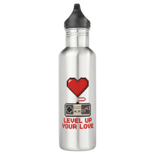 Level Up Your Love, Retro Pixel Gaming Design 710 Ml Water Bottle