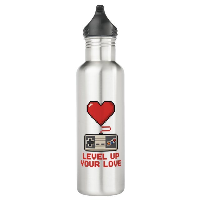 Level Up Your Love, Retro Pixel Gaming Design 710 Ml Water Bottle (Right)