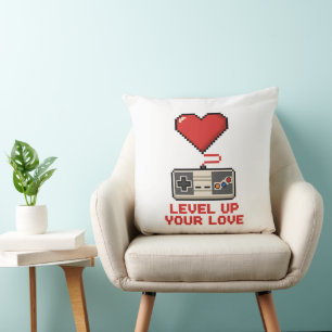 Level Up Your Love, Retro Pixel Gaming Design Throw Pillow