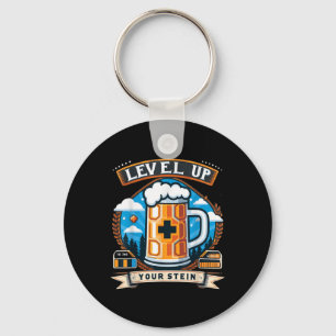 Level Up Your Stein Funny Gamer Beer Lover Quote  Keychain