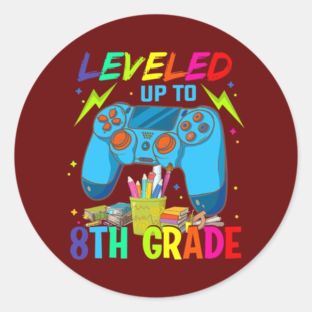 Leveled Up To 8th Grade Back To School Video Game Classic Round Sticker (Front)