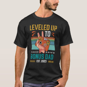 Leveled Up to Bonus Dad 2023 New Stepdad Gamer T-Shirt