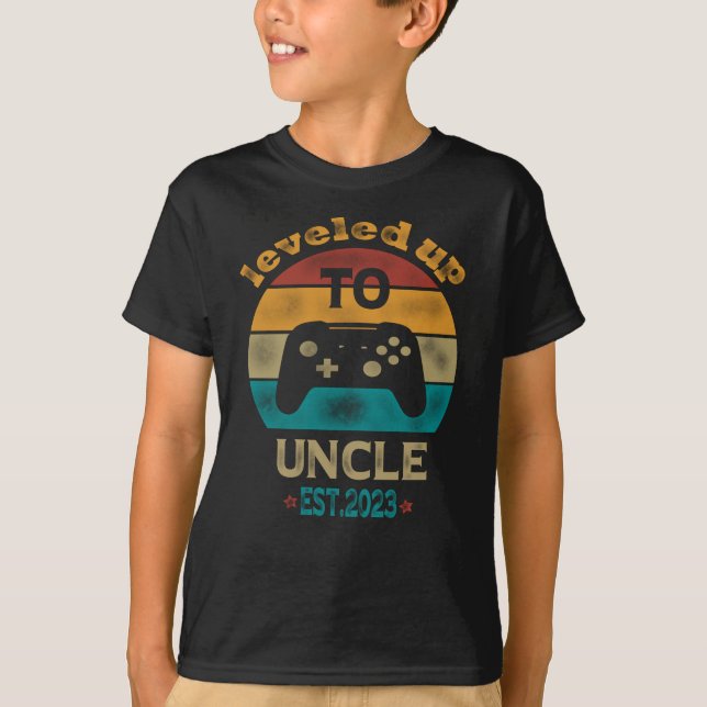 Leveled Up To Uncle EST 2023 Promoted To Uncle T-Shirt (Front)