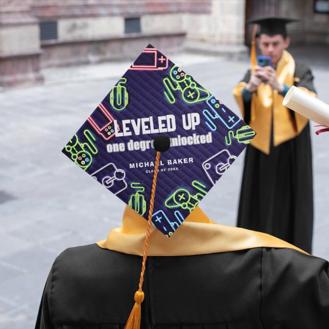 Levelled Up | One Degree Gamer Graduation Graduation Cap Topper (Creator Uploaded)