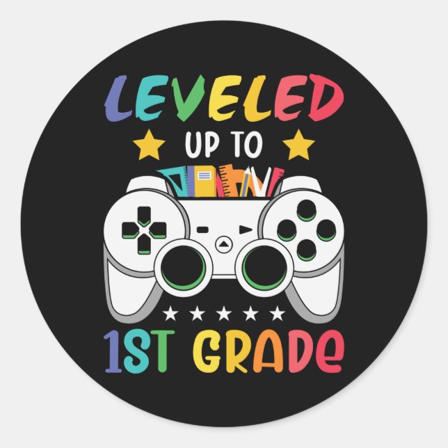 Levelled Up To 1st Grade Back to School Video Game Classic Round Sticker (Front)