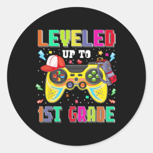 Levelled Up To 1st Grade Gamer First Day Boys Back Classic Round Sticker