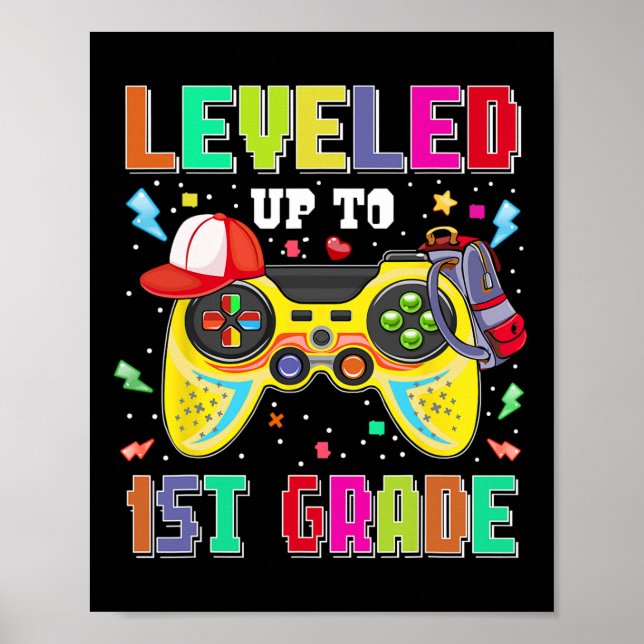 Levelled Up To 1st Grade Gamer First Day Boys Back Poster (Front)