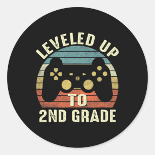 Levelled Up To 2nd Grade Back To School Gamer Boys Classic Round Sticker