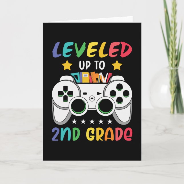 Levelled Up To 2nd Grade Back to School Video Game Card (Front)