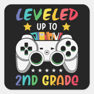 Levelled Up To 2nd Grade Back to School Video Game Square Sticker