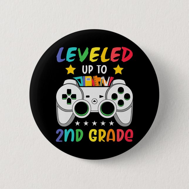 Levelled Up To 2nd Grade Boy Second Grade Crew Bac 2 Inch Round Button (Front)
