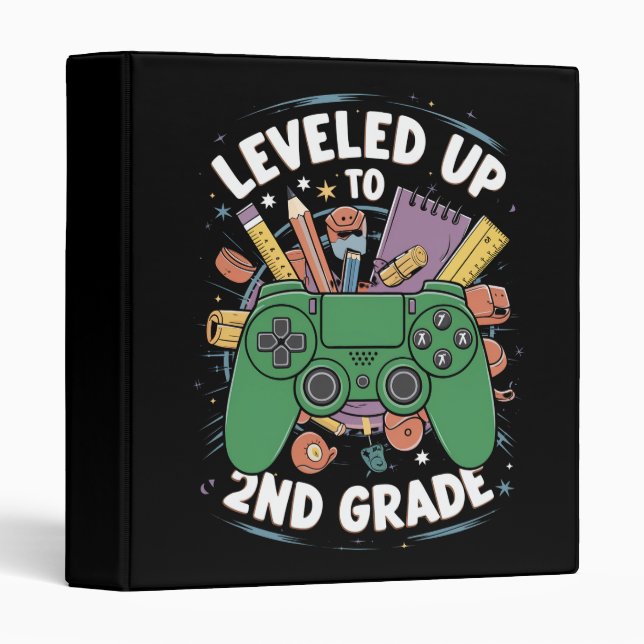 Levelled Up To 2nd Grade Gamer Back To School Binder (Front/Spine)