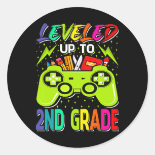 Levelled Up To 2nd Grade Gamer Byck To School Firs Classic Round Sticker