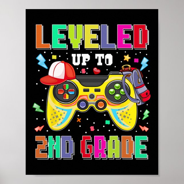 Levelled Up To 2nd Grade Gamer First Day Boys Back Poster (Front)
