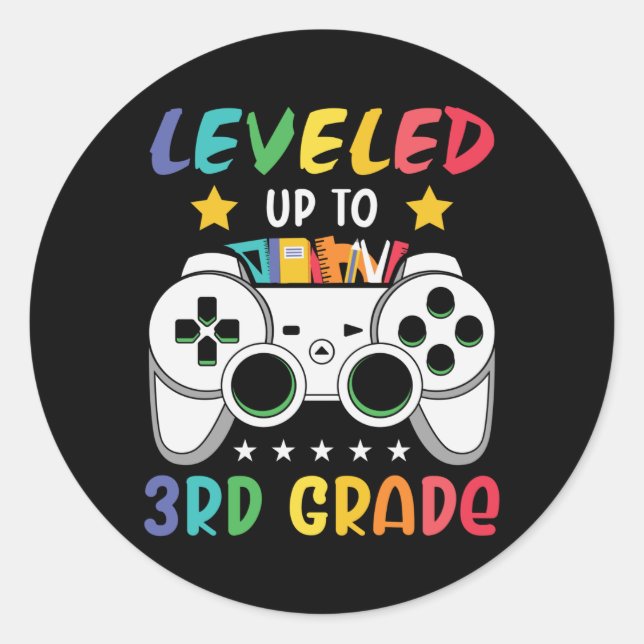 Levelled Up To 3rd Grade Back to School Video Game Classic Round Sticker (Front)
