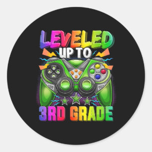 Levelled Up To 3rd Grade Gamer Ck To School First  Classic Round Sticker