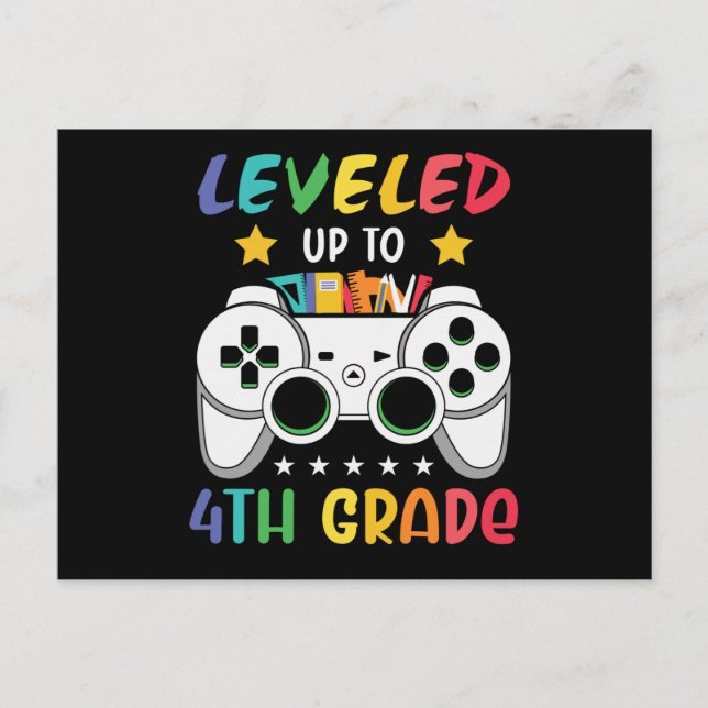 Levelled Up To 4th Grade Back to School Video Game Postcard (Front)
