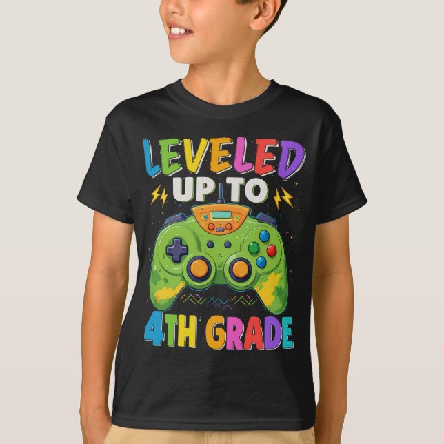 Levelled Up To 4th Grade Gamer Back To School T-Shirt (Front)