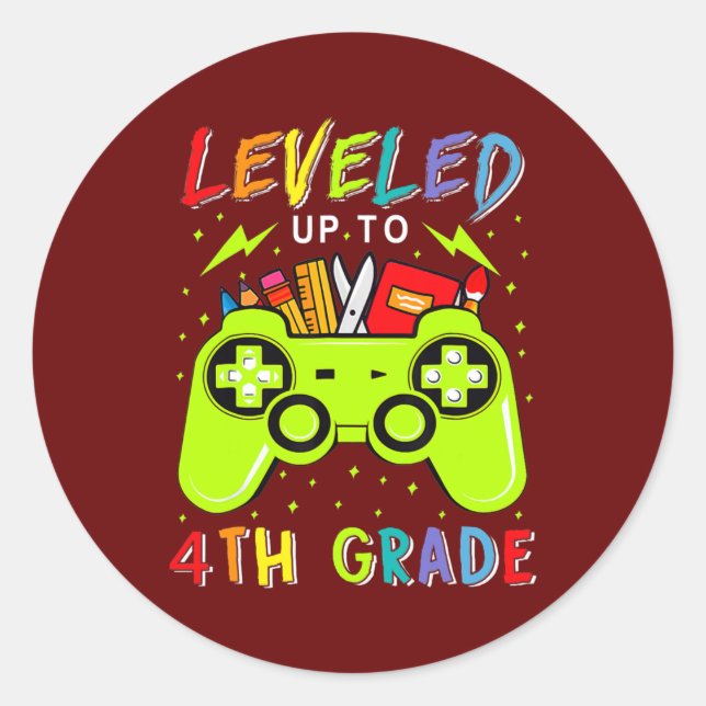 Levelled Up To 4th Grade Gamer First Day Back To Classic Round Sticker (Front)