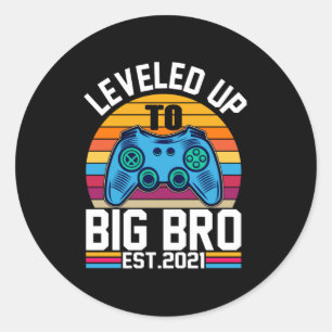 Levelled Up To Big Bro EST:2021 Classic Round Sticker