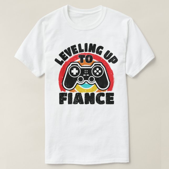 Levelled Up To Fiance Gamer Newly Engaged Couple T-Shirt (Design Front)