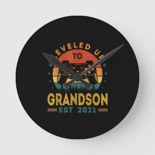 Levelled Up To Grandson Est 2021 Video Gamer Round Clock