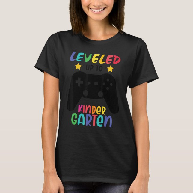 Levelled Up To Kinder Garten Gaming Back To School T-Shirt (Front)
