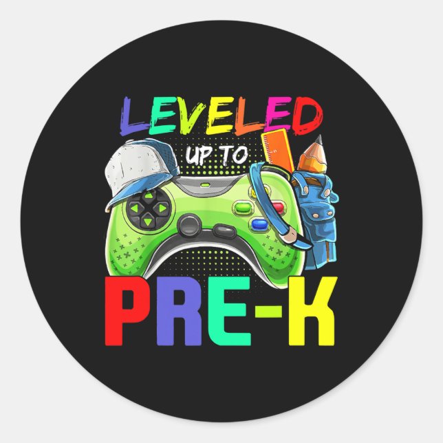 Levelled Up To PreK Gamer Back To School First Day Classic Round Sticker (Front)