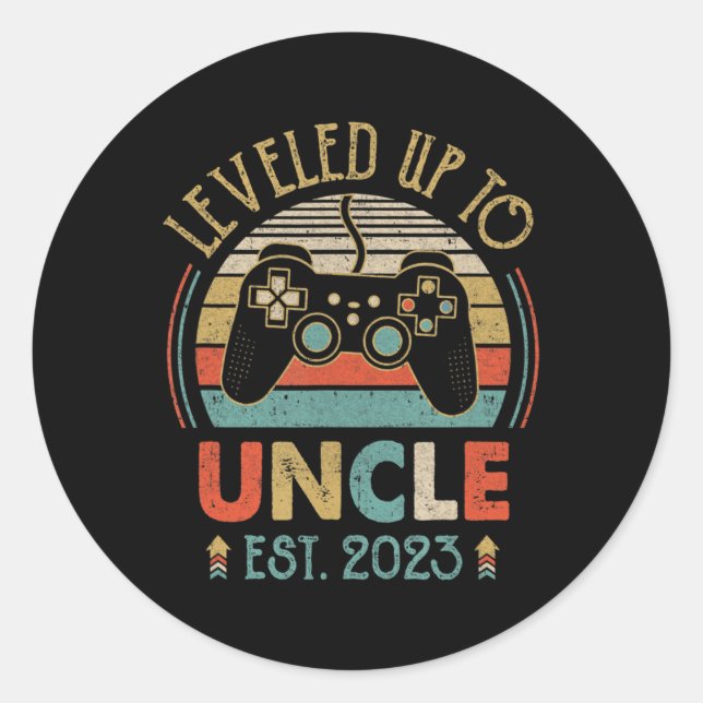 Levelled Up To Uncle 2023 Video Game Promoted To U Classic Round Sticker (Front)