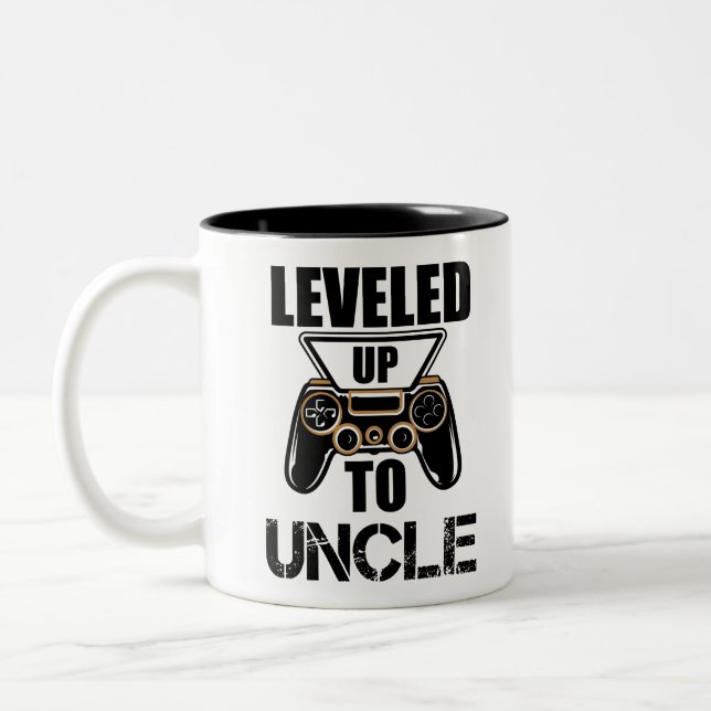 Levelled Up To Uncle New Uncle T-Shirt New Uncle Two-Tone Coffee Mug (Left)