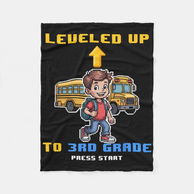 Levelling Up 3rd Grade Ck To School Funny Gamer Bo Fleece Blanket (Front)