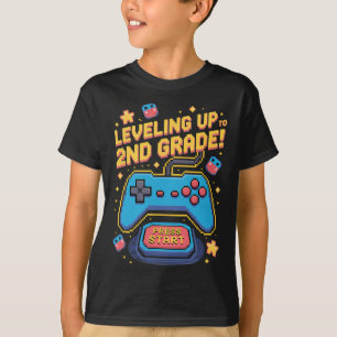 Levelling Up To 2nd Grade Gamer 8 Bit Pixelated Pi T-Shirt
