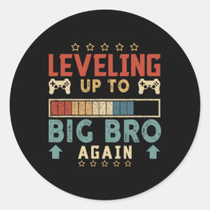 Levelling Up To Big Bro Again Gamer Brother Vintag Classic Round Sticker