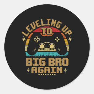 Levelling Up To Big Bro Again Vintage Gamer Brothe Classic Round Sticker