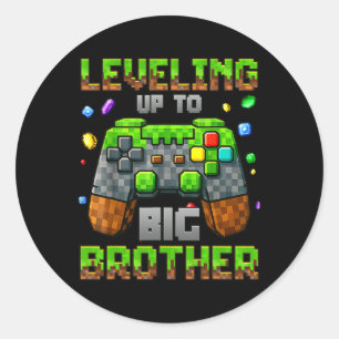 Levelling Up To Big Brother For Gamer Boys Kids Ga Classic Round Sticker