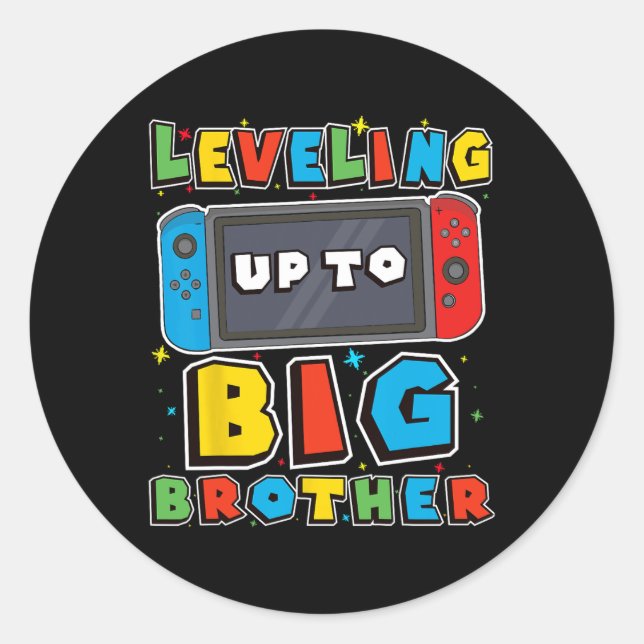 Levelling Up To Big Brother For Gamer Boys Kids Me Classic Round Sticker (Front)