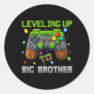 Levelling Up To Big Brother Shirt Funny Gamer Pixe Classic Round Sticker
