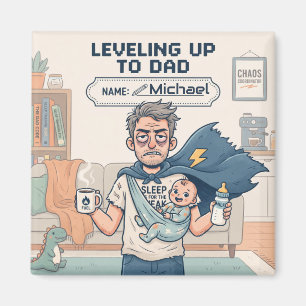 Levelling Up to Dad Funny New Father Custom Comic Magnet