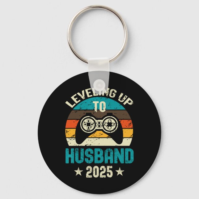 Levelling Up To Husband 2025 Future Groom Bachelor Keychain (Front)
