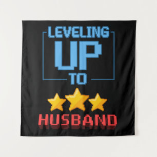 Levelling Up To Husband Funny Groom To Be Bachelor Tapestry