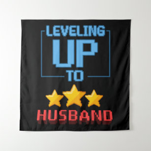 Levelling Up To Husband Funny Groom To Be Bachelor Tapestry