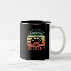 Levelling up to husband gamers father's day Two-Tone coffee mug
