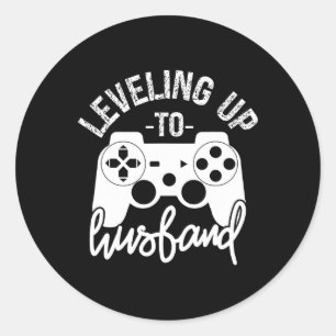 Levelling Up To Husband Groom Gamer Engagement  Classic Round Sticker