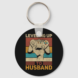 Levelling Up To Husband Retro Gamer Tee Groom Bach Keychain