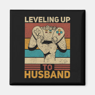 Levelling Up To Husband Retro Gamer Tee Groom Bach Magnet