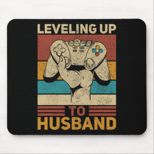 Levelling Up To Husband Retro Gamer Tee Groom Bach Mouse Pad