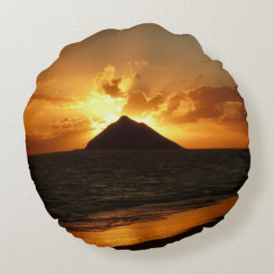 Lever de soleil d'Hawaï au coussin rond de plage