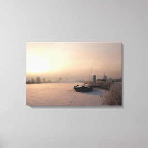 Lever de soleil d'hiver dans la toile néerlandais