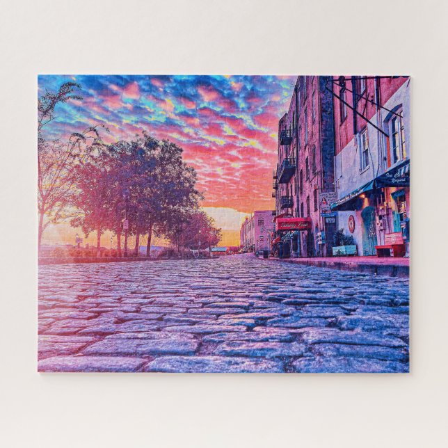Lever de soleil vif sur la rue River Puzzle (Horizontal)